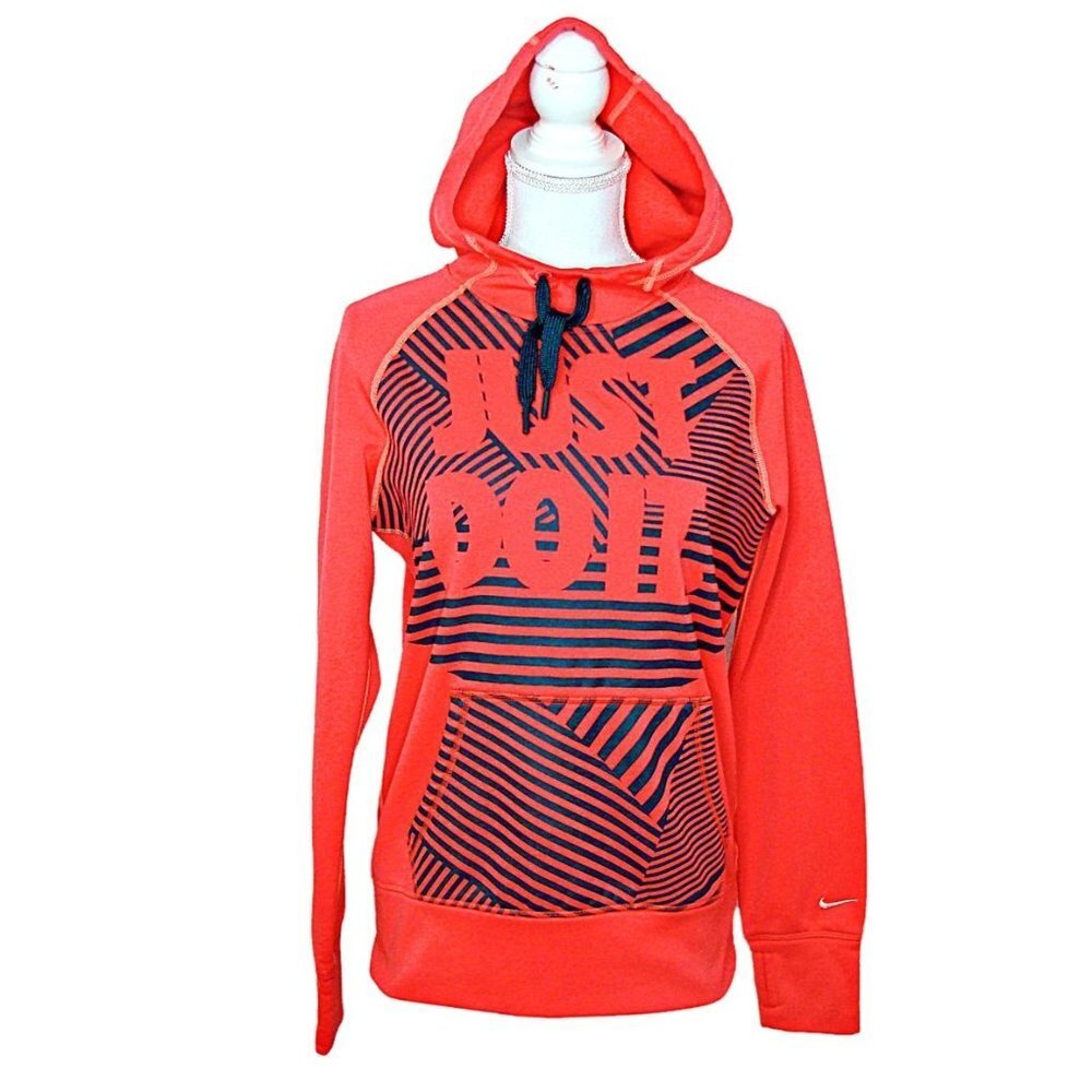 Womens Nike Therma Fit Pullover Hoodie Thumb Holes JUST DO IT Graphic Red Size M
